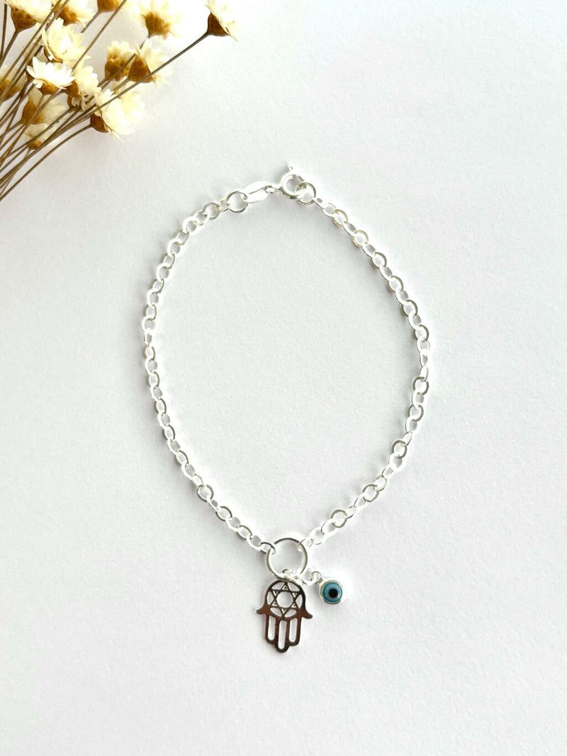 PULSEIRA HAMSÁ COM OLHO GREGO PENDURADO