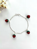 PULSEIRA 4 MORANGUINHOS (G) CRAVEJADOS COM EM RESINA VERDE-ESCURO