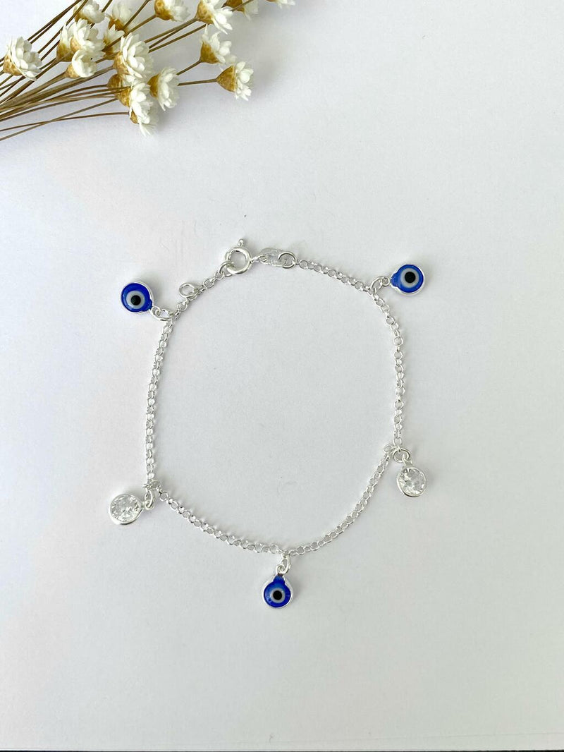 PULSEIRA PREMIUM BOLINHAS INTERCALADA COM ZIRCONIA E OLHO GREGO