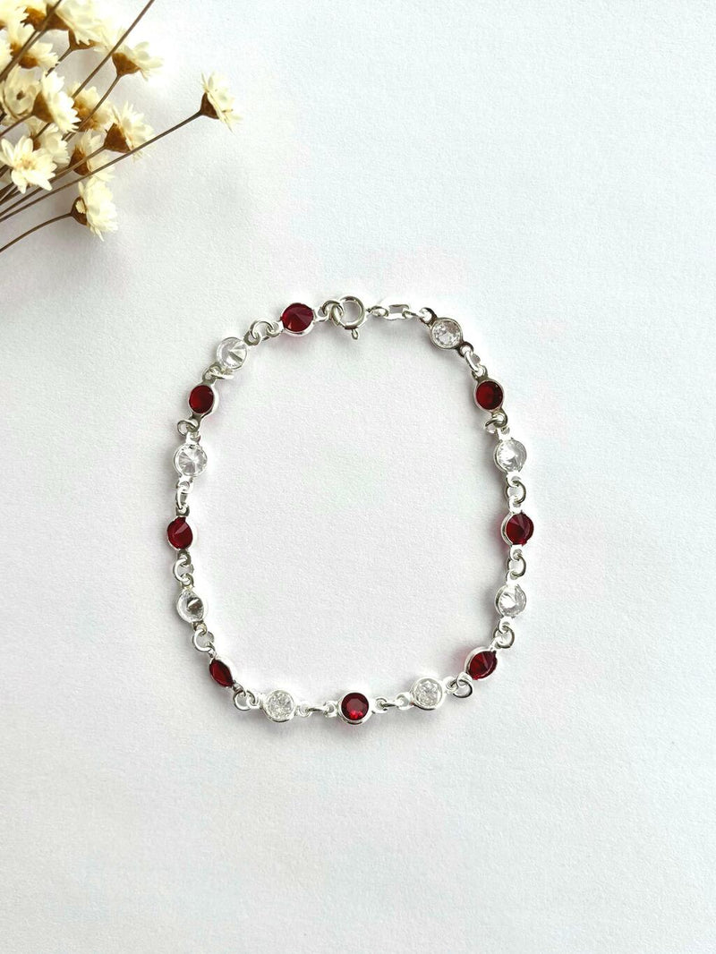 PULSEIRA 15 ZIRCÔNIAS VERMELHO-RUBI INTERCALADAS