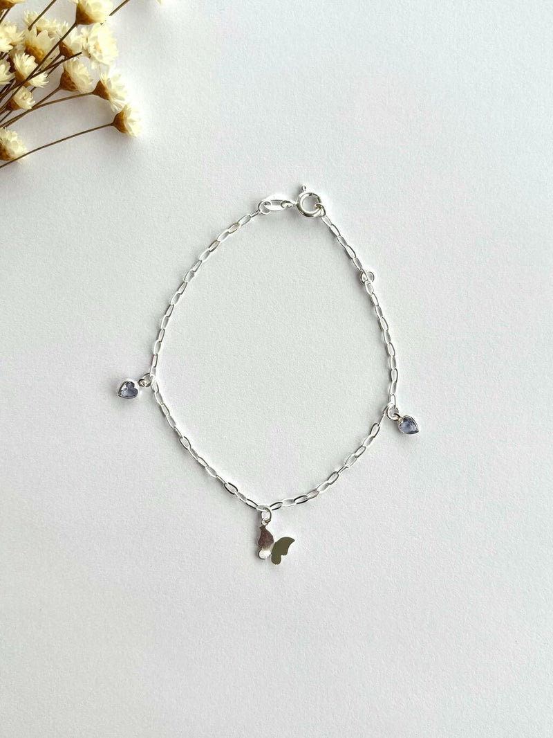 PULSEIRA BORBOLETA DOBRADA COM CORAÇÕES LILÁS