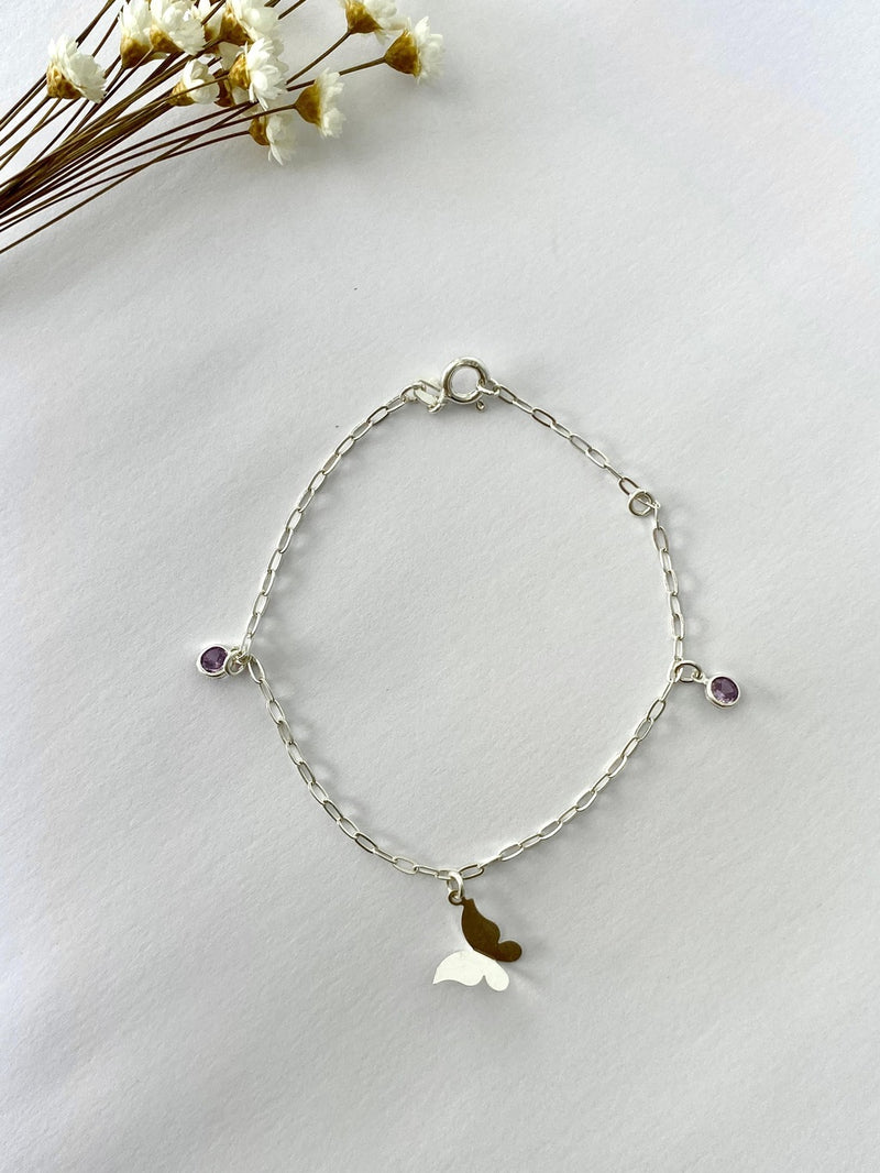 PULSEIRA BORBOLETA DOBRADA COM ZIRCÔNIA ROXA