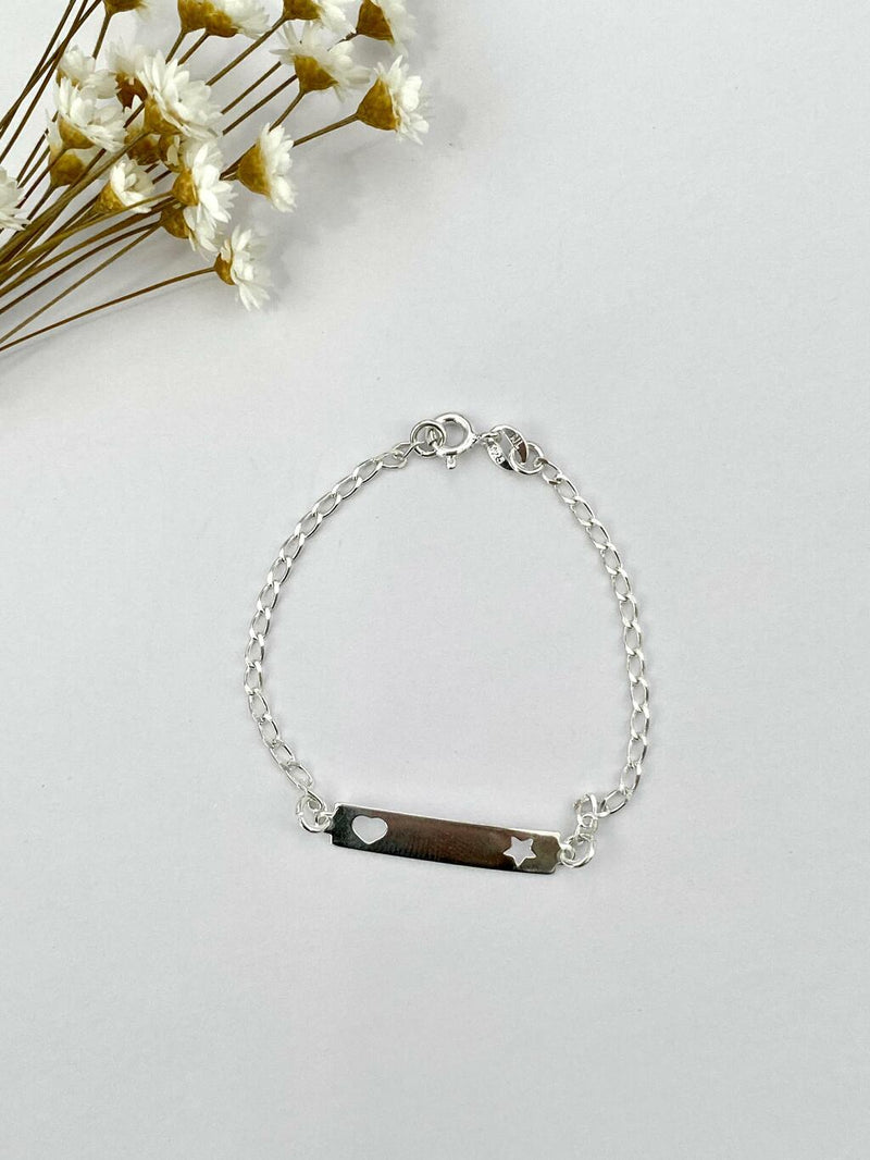 PULSEIRA INFANTIL PLAQUINHA CORAÇÃO E ESTRELA