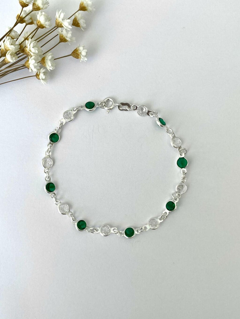 PULSEIRA 16 ZIRCÔNIAS VERDE-ESMERALDA INTERCALADAS