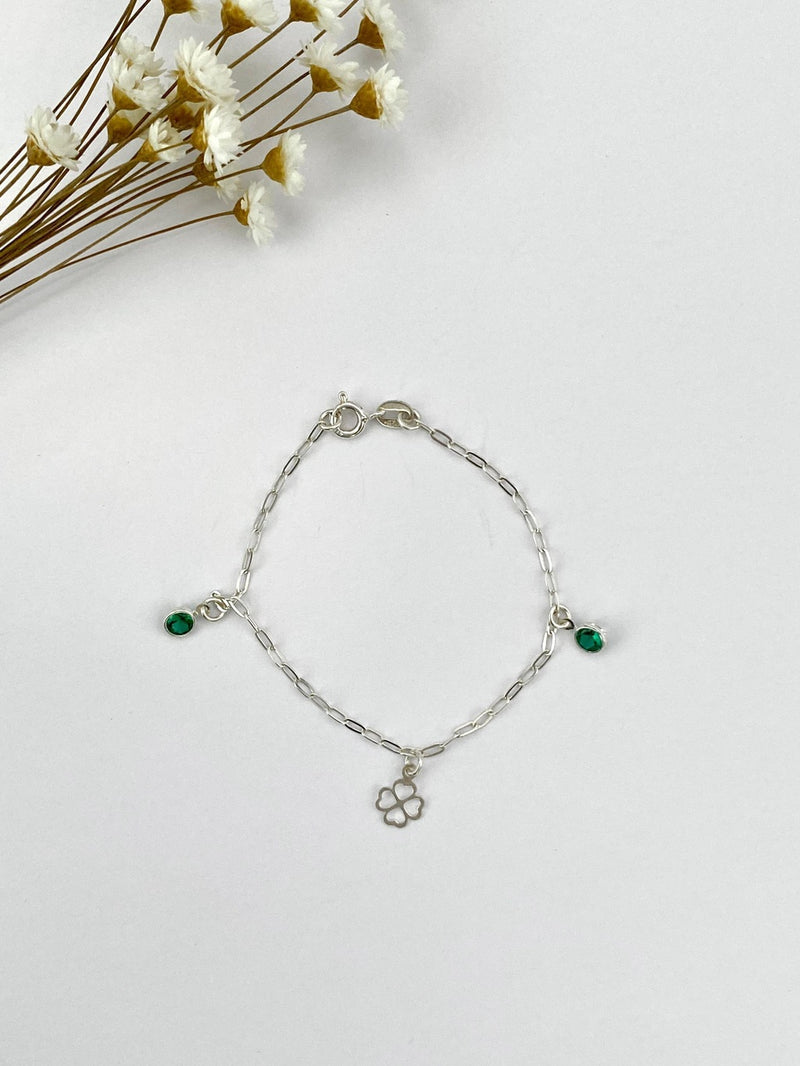 PULSEIRA INFANTIL TREVO COM ZIRCONIAS VERDE