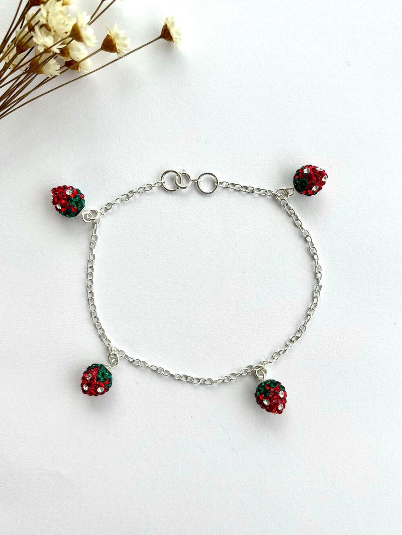 PULSEIRA 4 MORANGUINHOS CRAVEJADOS EM RESINA VERDE-ESCURO